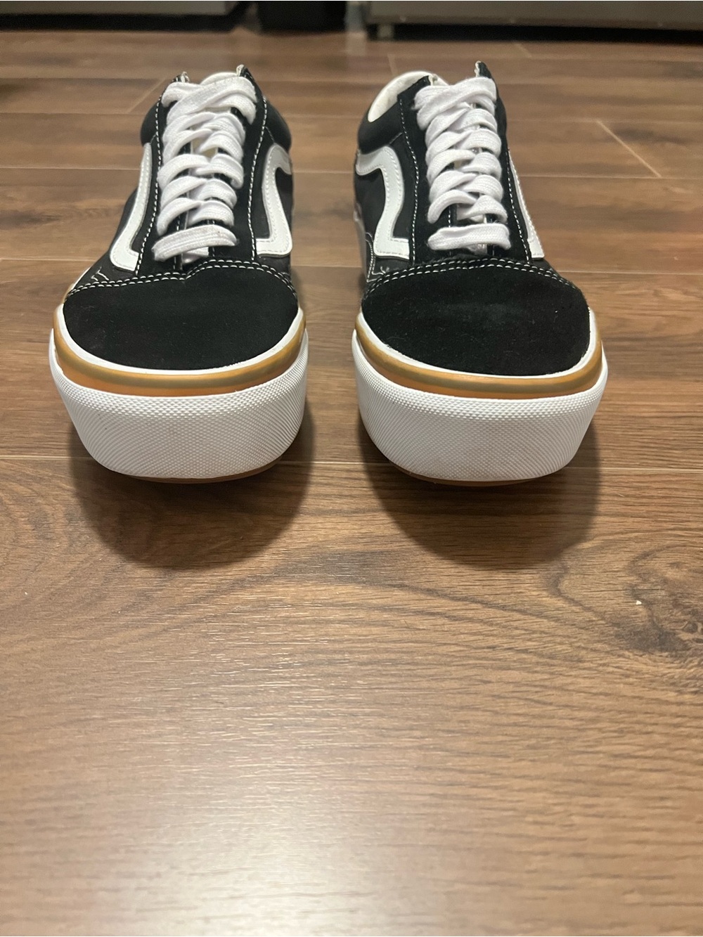Vans Black and White Low-Top Sneakers with Tan Accent - Picture 2 of 4